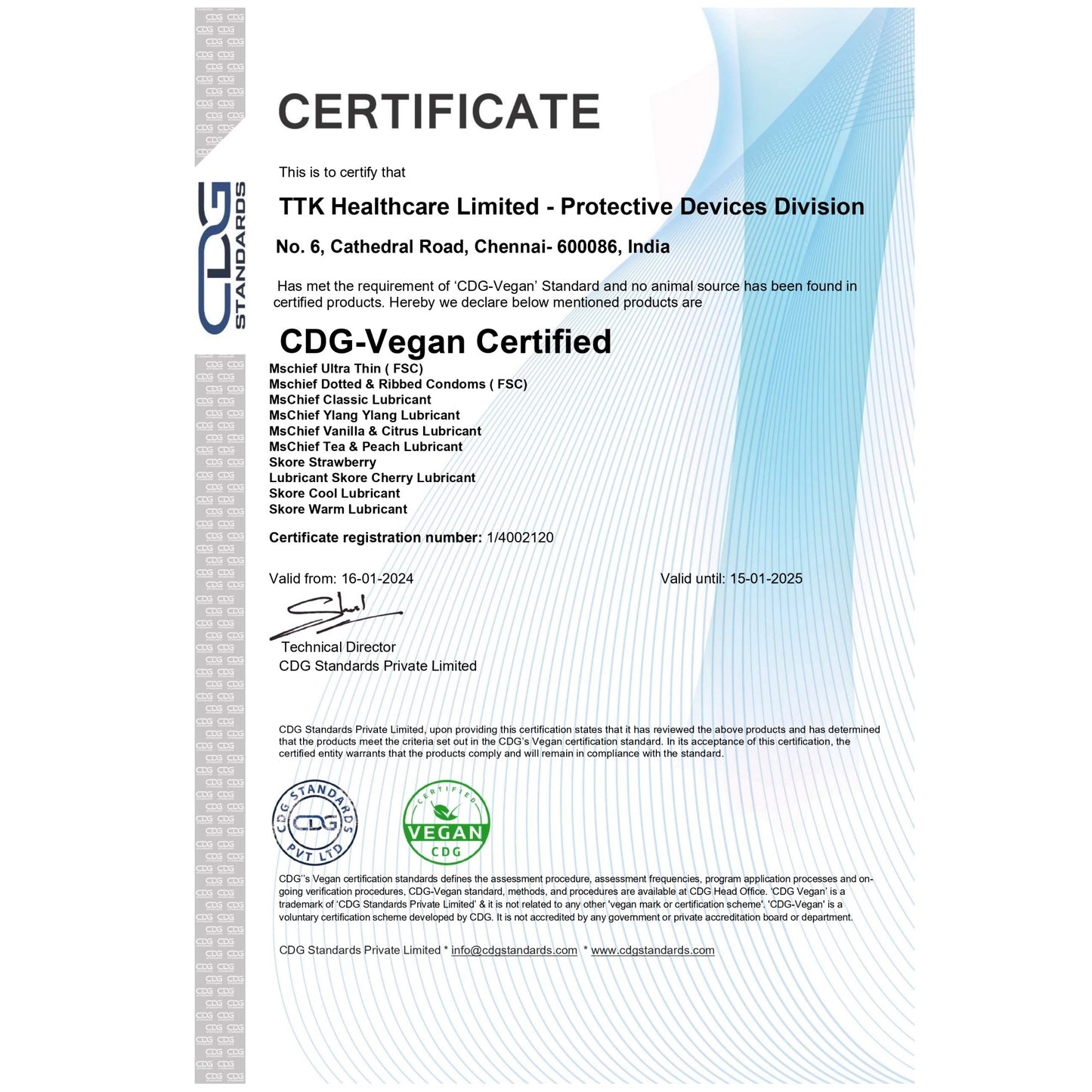 Mschief Ylang Ylang Lube Vegan Certificate